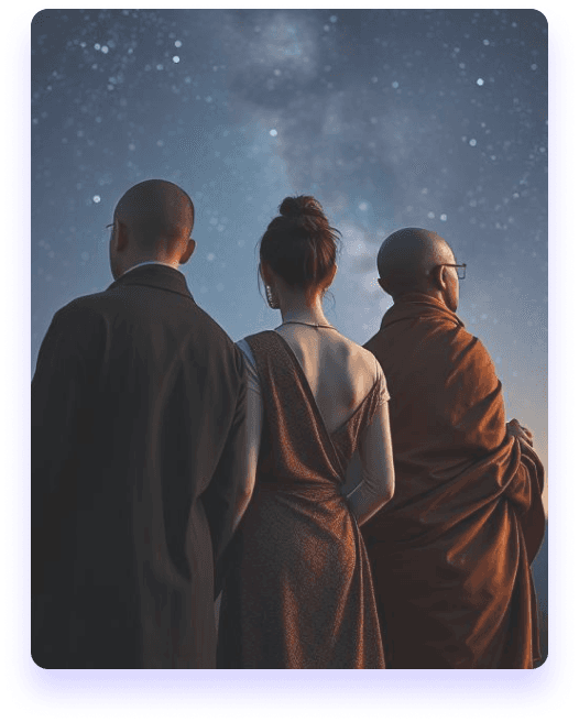 People gazing at a starry night sky