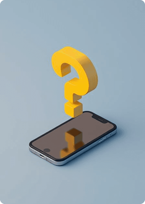 3D question mark floating above a smartphone